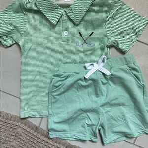 Kids' Mint Green Polo & Shorts Set - Golf Embroidered